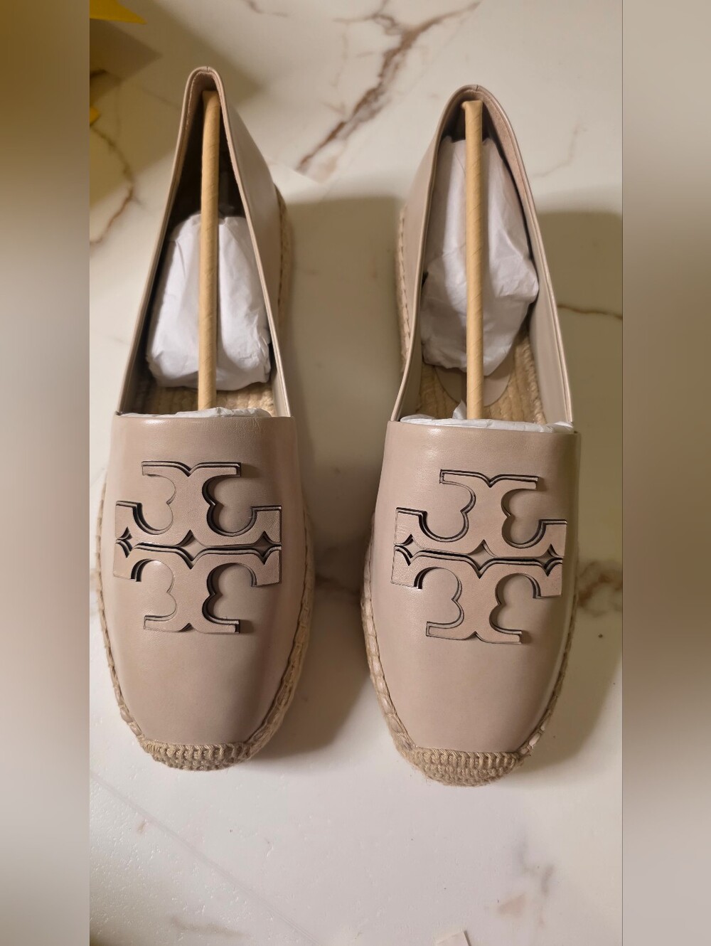 Tory Burch Taupe Leather Ines Espadrille Slip-On